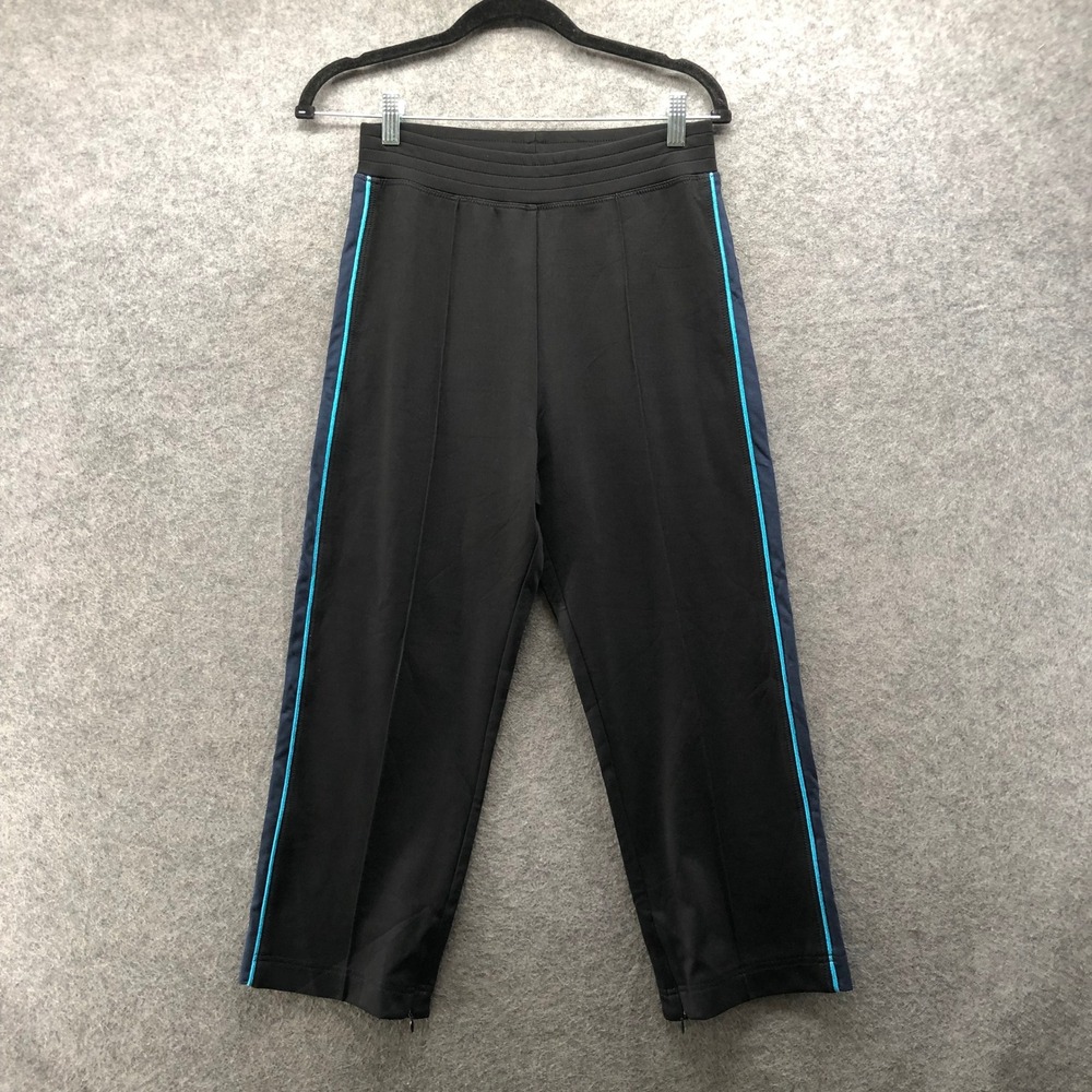 GANNI Black Side Stripe Cropped Track Pants Trousers EU 34 XS Womens Metallic